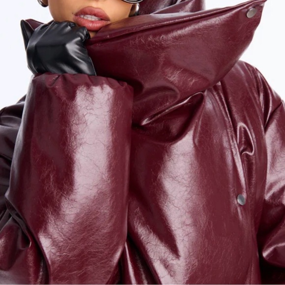 NWT| Fashion Nova Deep Burgundy Puffer Jacket - Picture 3 of 7